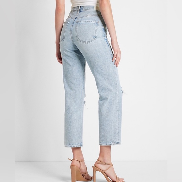 Express | High Wasted Light Wash Ripped Straight Ankle Jeans | Size 0 - Picture 2 of 14
